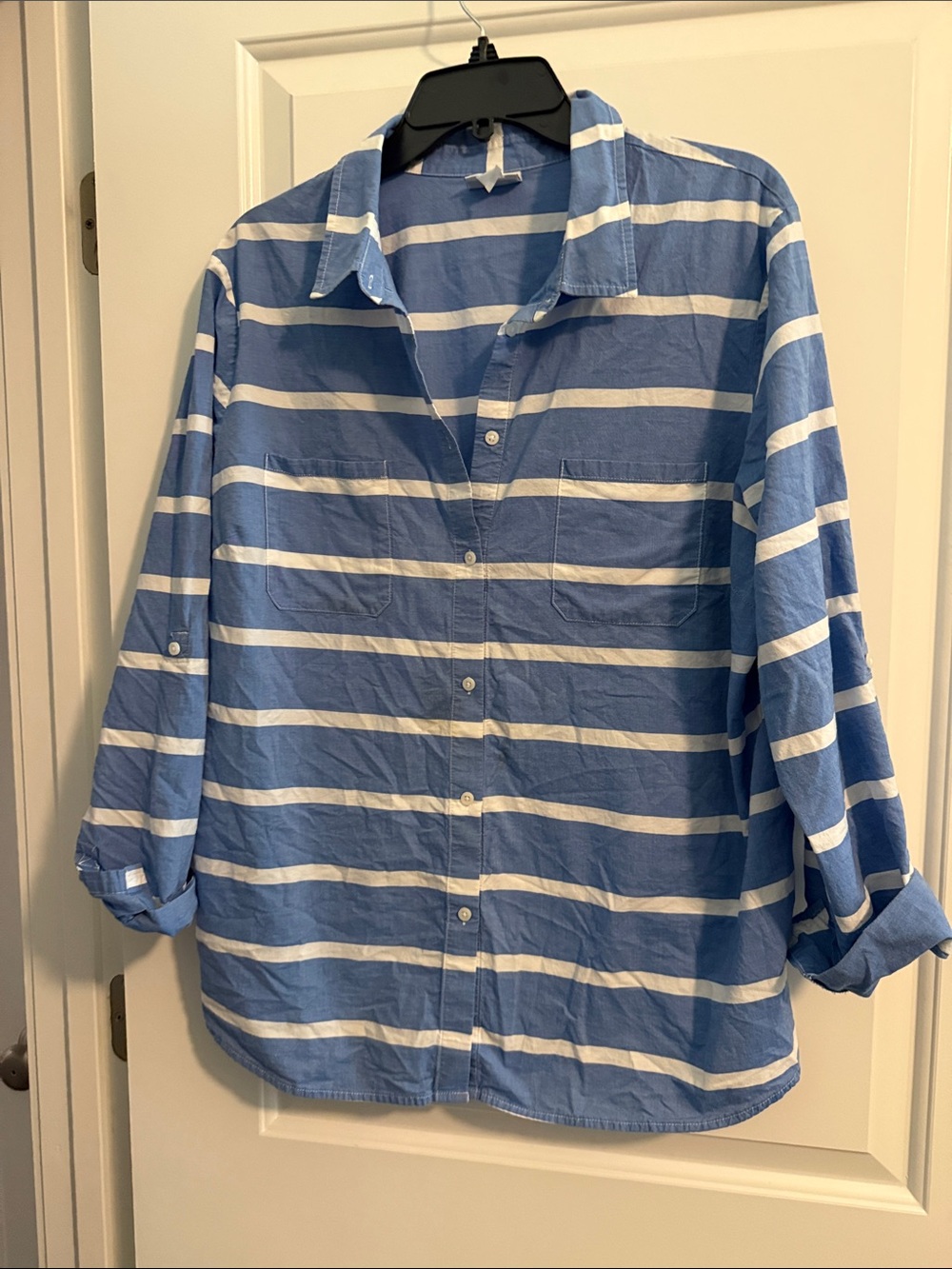 Jaclyn Smith Blue & White Striped Button-Down Shirt